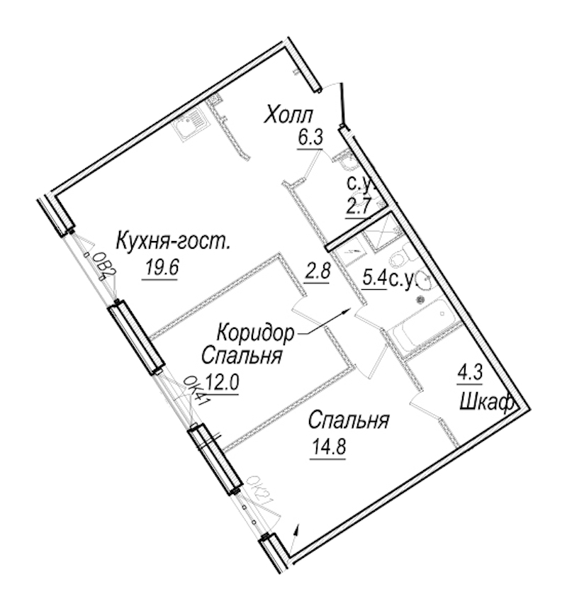 2-комнатная квартира 67.9 м², 4/8 эт., Комплекс апартаментов «Meltzer Hall»